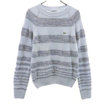 Wool Blend Made In Japan Border Long Sleeve Sweater 42 Blue Knit Women Used