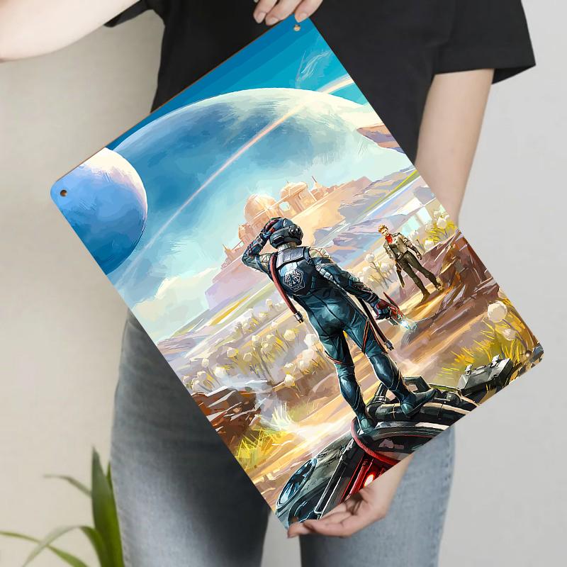 

Sci Fi Astronaut Exploring Alien Base Metal Wall Art Retro Decor for Living Room Bedroom 20x30cm（7.8x11.8inch）