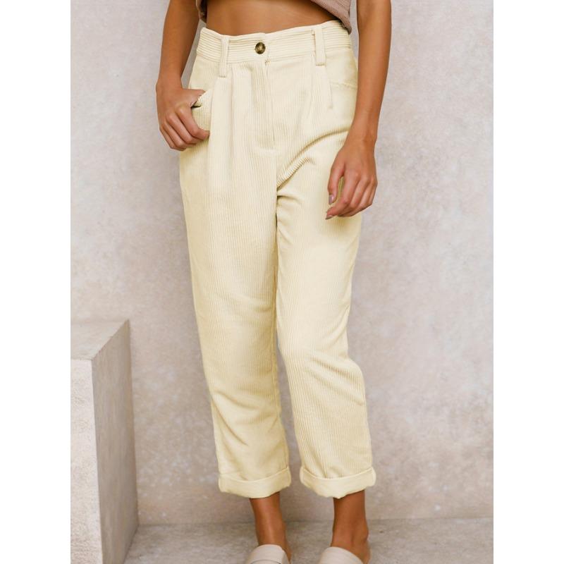 Autumn Winter Vintage High Waist Loose Casual All-match Corduroy Pants Women Solid Color Straight Trousers