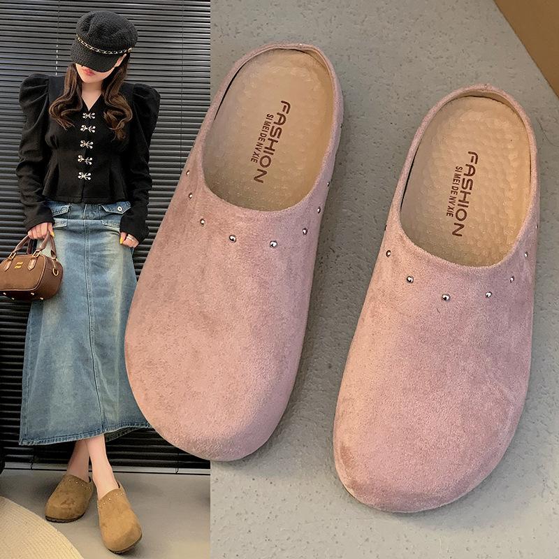 

2025 весна и осень новые ретро Бокен одинарная обувь ленивые тапочки на толстой подошве с сумкой Бокен женская обувь 40 розовый