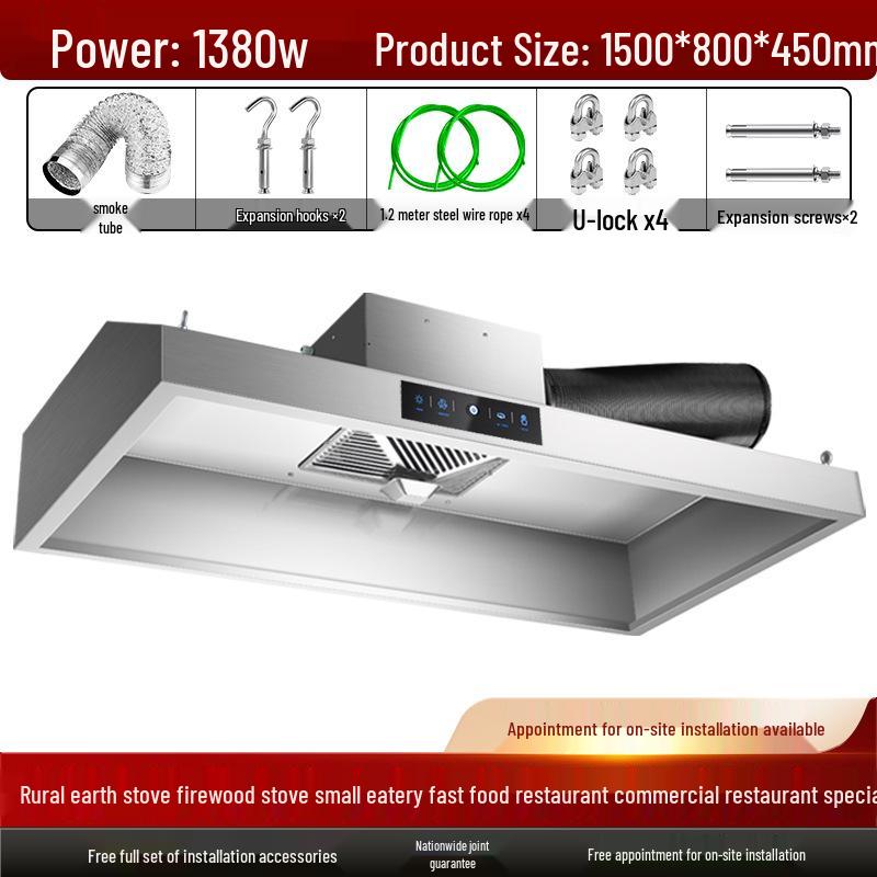 Commercial High-Suction Stainless Steel Range Hood for Restaurants with Wood-Fired Stove Purification