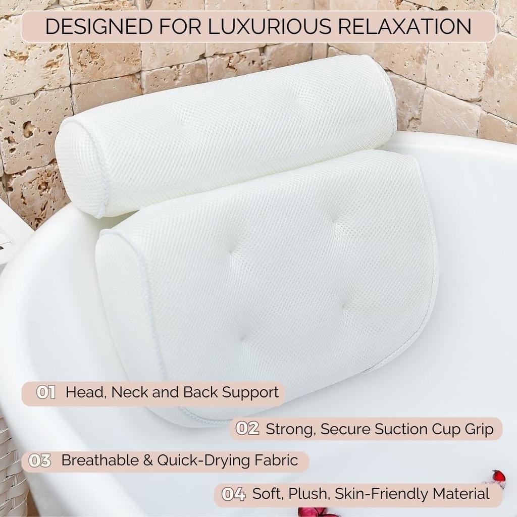 Bathtub Pillow for Neck and Shoulder Spa Bath Cushion Pillow for Tub Neck and Back Support Bath Accessories for Women Headrest