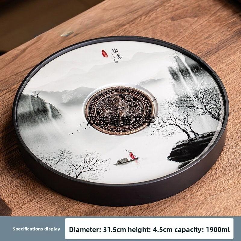 Керамический круглый поднос для чая, двойного назначения для домашнего хранения воды и слива, чайное море и наружный поднос для чая