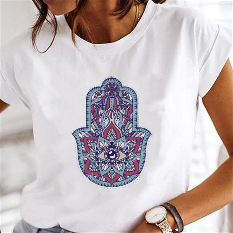 Hand Of Hamsa Fatima Print Fashion T-shirt Top Women's Summer Casual Harajuku Pattern Print Short Sleeve Shirt Y2K top