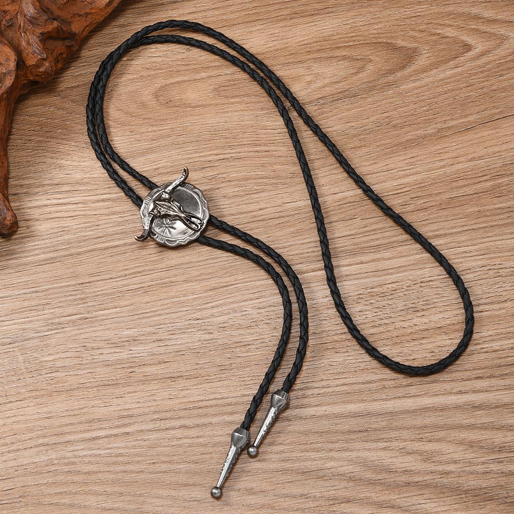 European & American Retro Western Bull Head Bolo Tie Necklace