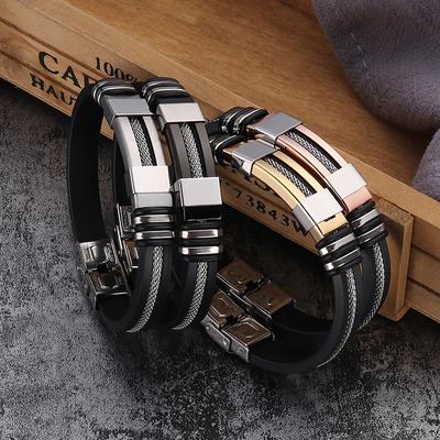 Silicone Stainless Steel Men's Hip-hop Bracelet Punk Exaggerated Bracelet