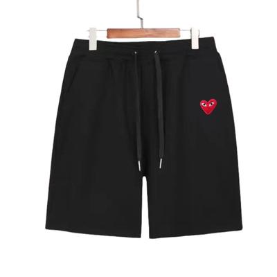 Love Embroidered Casual Shorts Fashionable Beach Pants Red Heart Pattern Five Quarter Pants Men’s Shorts