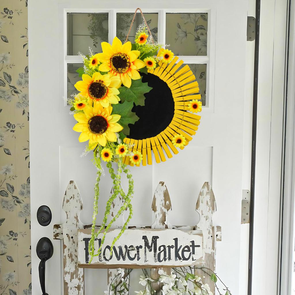Bee Festival Simulation Sunflower Wreath Decoration Wall Hanging Garden Clip Sunflower Wooden Door Hanging Props