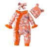 Adorable Baby Floral Flare Sleeve Jumpsuit with Hat & Headband (0-1Y)