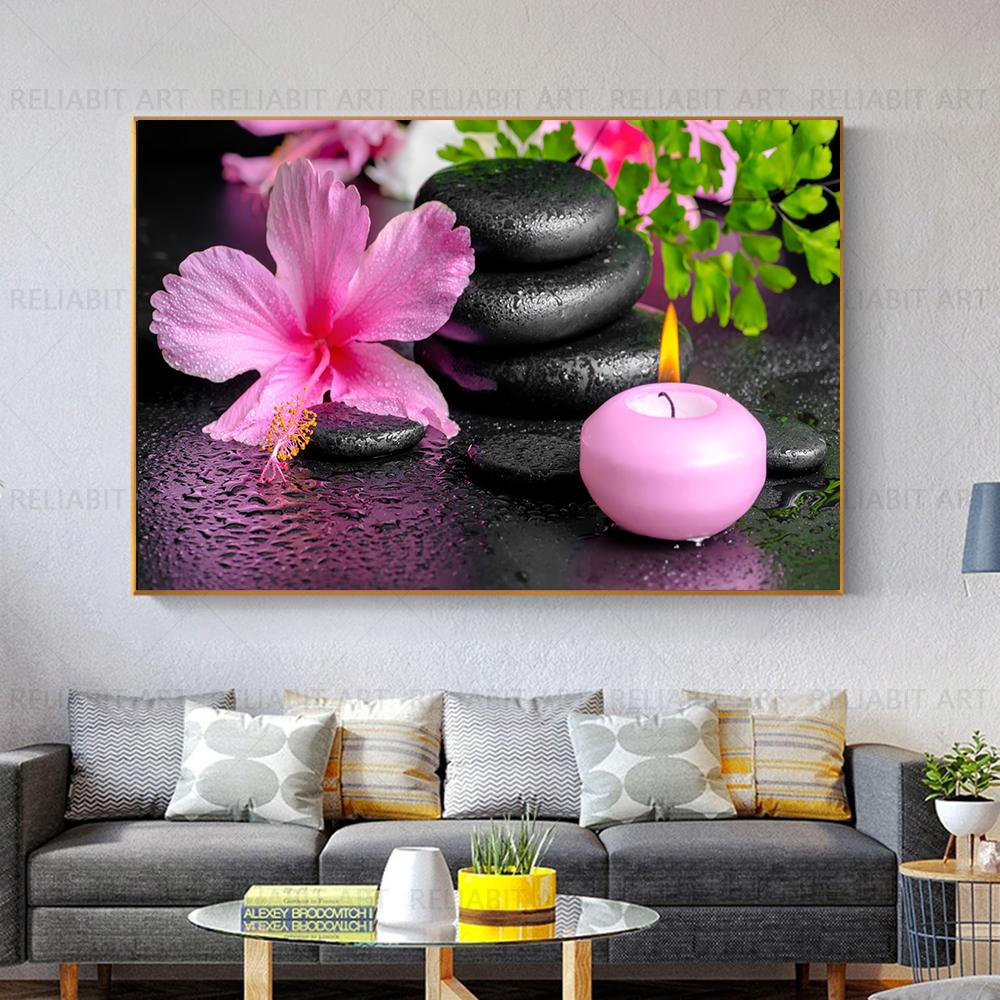 Wandkunst, Wasser, Spa, Steine, Zen, Leinwandmalerei, Kerzen, Orchideenblume, Poster, Wandbilder für Badezimmerdekor, Wohnkultur, Cuadros