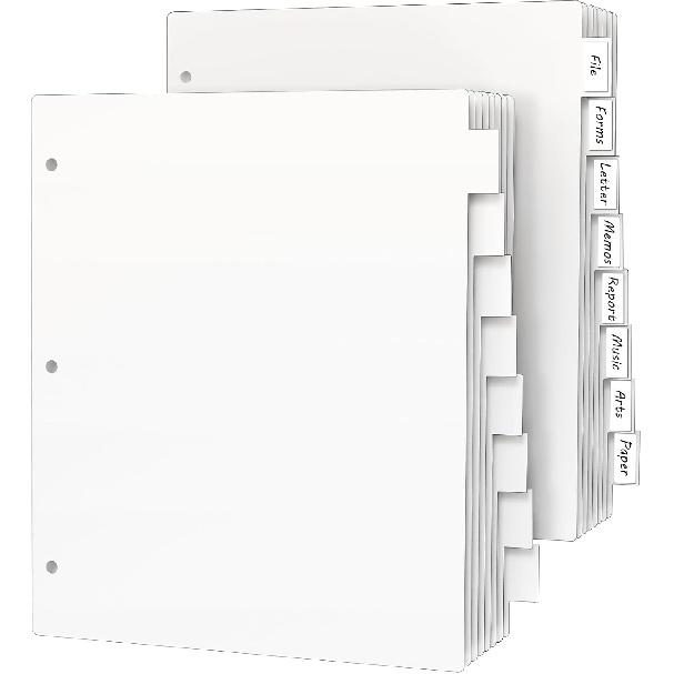 HABGP 24Pcs/3 Set 8 Tab Dividers for 3 Ring Binder, 24 Pcs Multicolor 3 Ring Binder Dividers with Tabs, Page Folder Dividers, Plastic Tabbed File white 2 set (16 pcs)