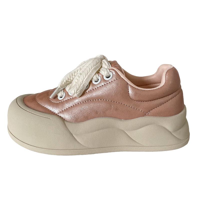 LZ6019 Latex-Einlegesohle dicke Sohle weiße Schuhe Damenschuhe Freizeit Höhenzunahme 2024 neu runde Spitze Lederoberfläche beliebte Board-Schuhe