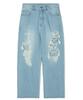 PARTIMENTO Distressed Wide Straight Denim Pants Light Blue