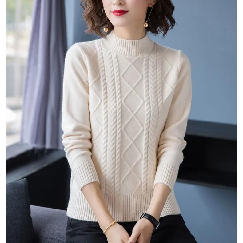Herfst Winter Nieuwe Pullover Trui Dames Losse Koreaanse Mock Neck Dik Gebreide Top Dames Lente Truien