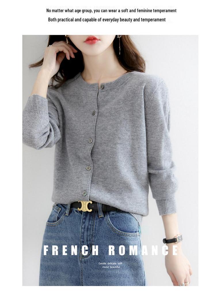 Cardigan tricotat lejer versatil pentru femei, Primăvară/Toamnă 2025 - Culoare solidă la modă cu gât rotund