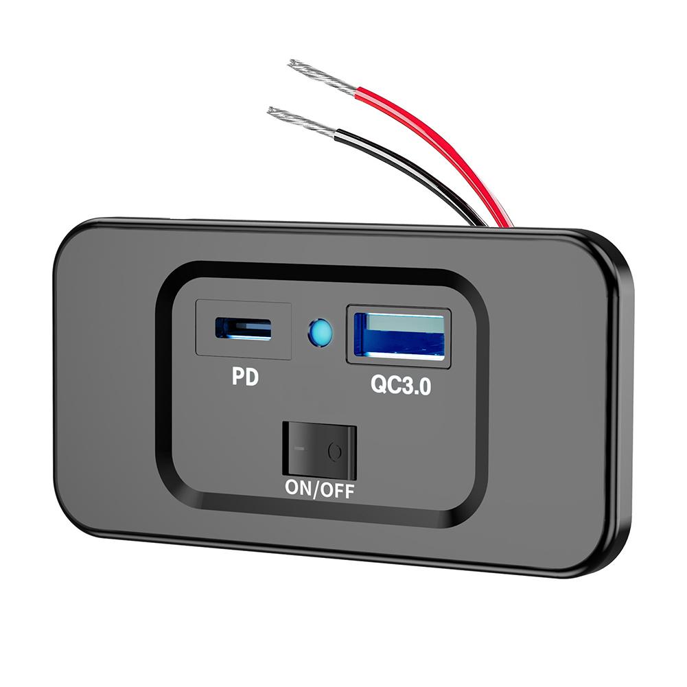 Dual USB PD QC3.0 Car Charger Socket Boat RV Fast Charging Outlet LED Power Adapter Panel 36W DC12V-24V
