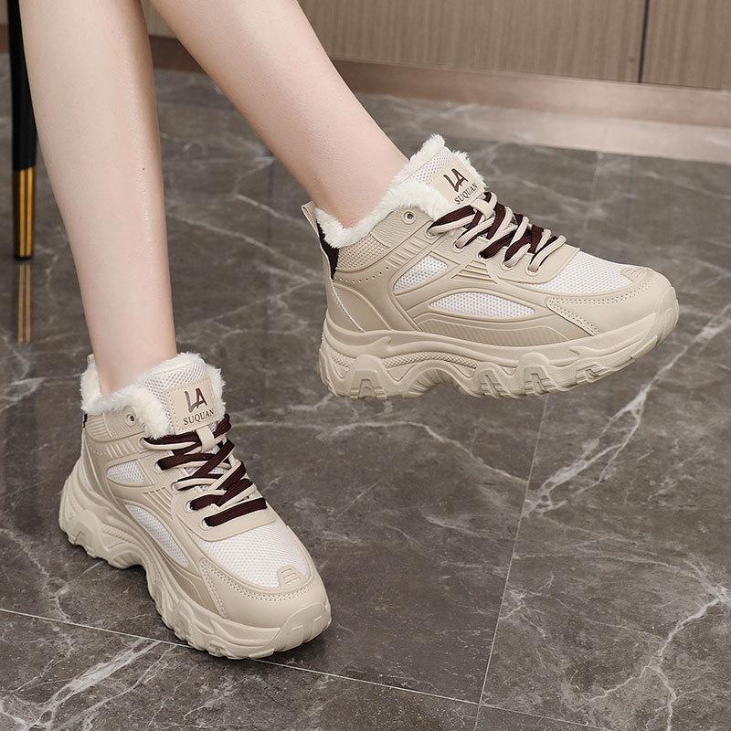 ZY7829 medium top shoes women's 2025 new velvet outer wear solid color autumn and winter snow cotton shoes casual sports thick sole