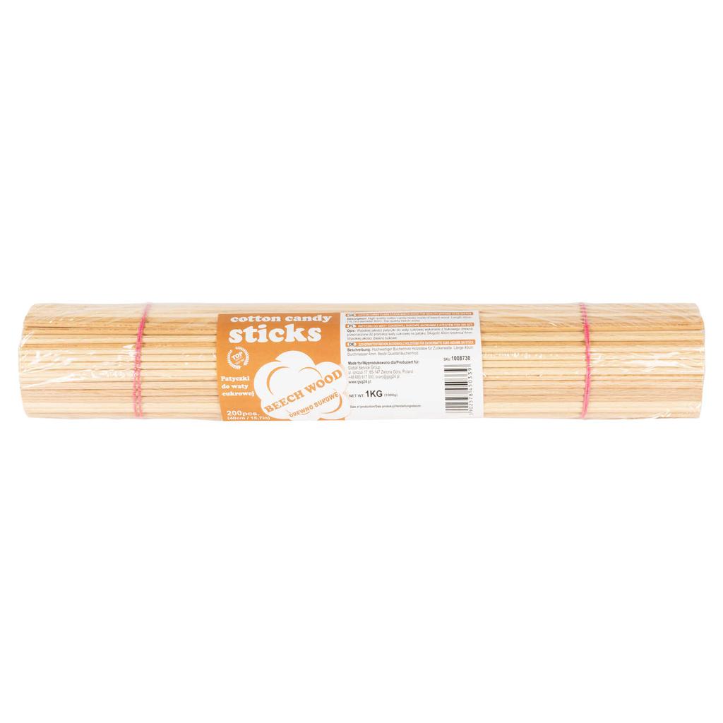 Palitos para algodón de azúcar, haya, 40cm4mm, certificado PZH, 200uds