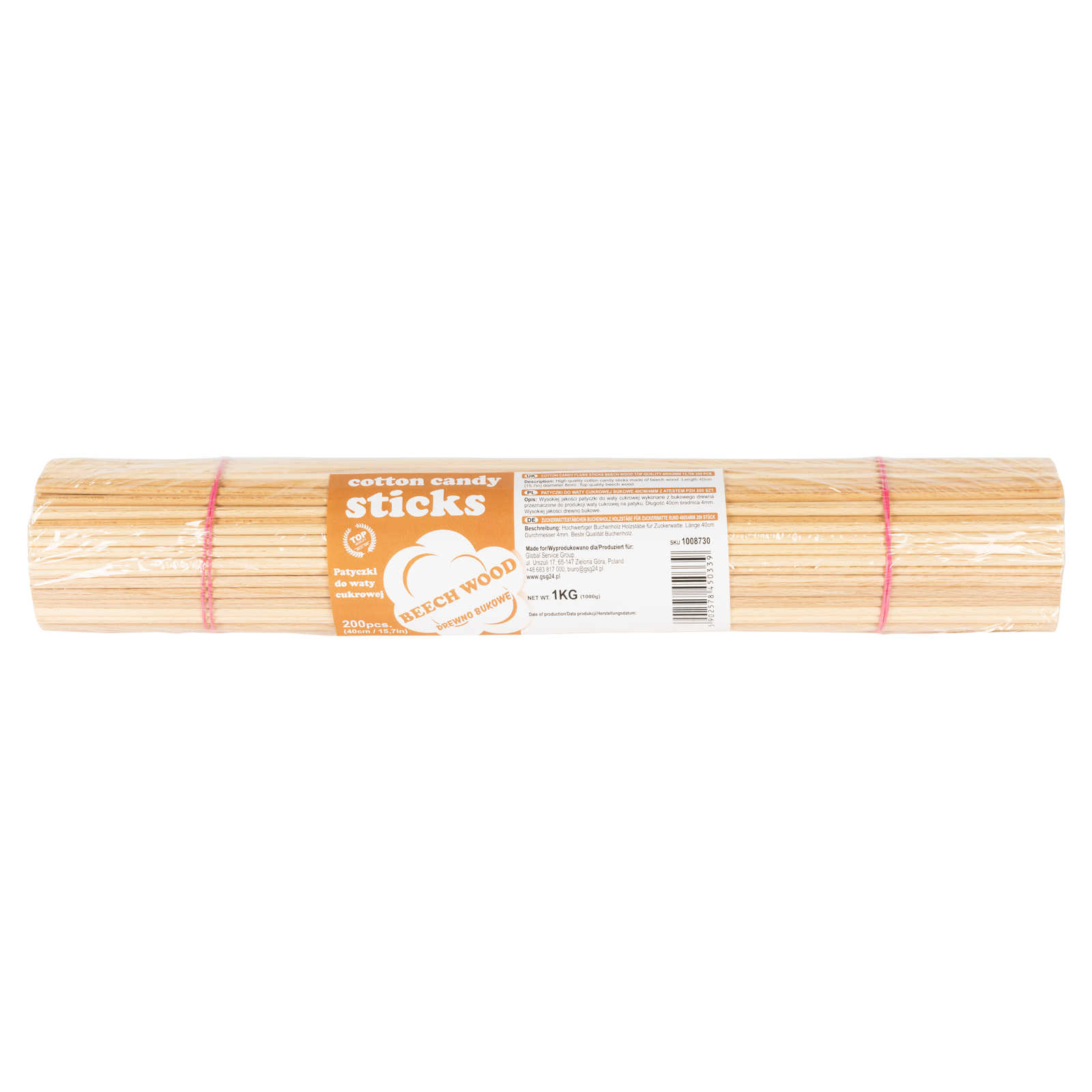 Bastoncini per zucchero filato, faggio, 40cm4mm, certificato PZH, 200pz
