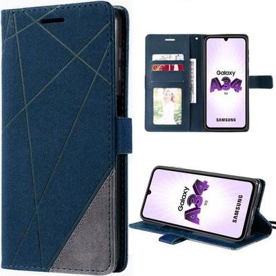 Flip Case for Samsung Galaxy A34 5G, Leather Effect - Navy Blue