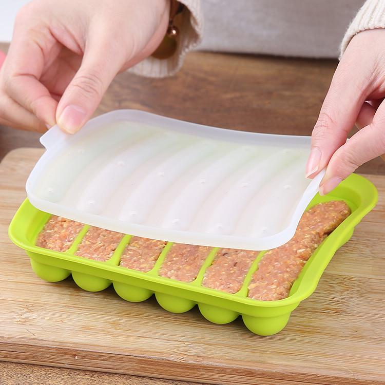 In-Stock Silicone Sausage Mold: DIY Six-Cavity Hot Dog Maker with Lid - Ideal for Baking.