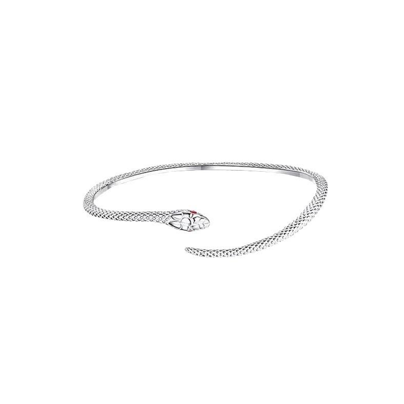 2024 Red Snake Minimalist Adjustable Silver Bangle with Red-Eyed Spirit Design