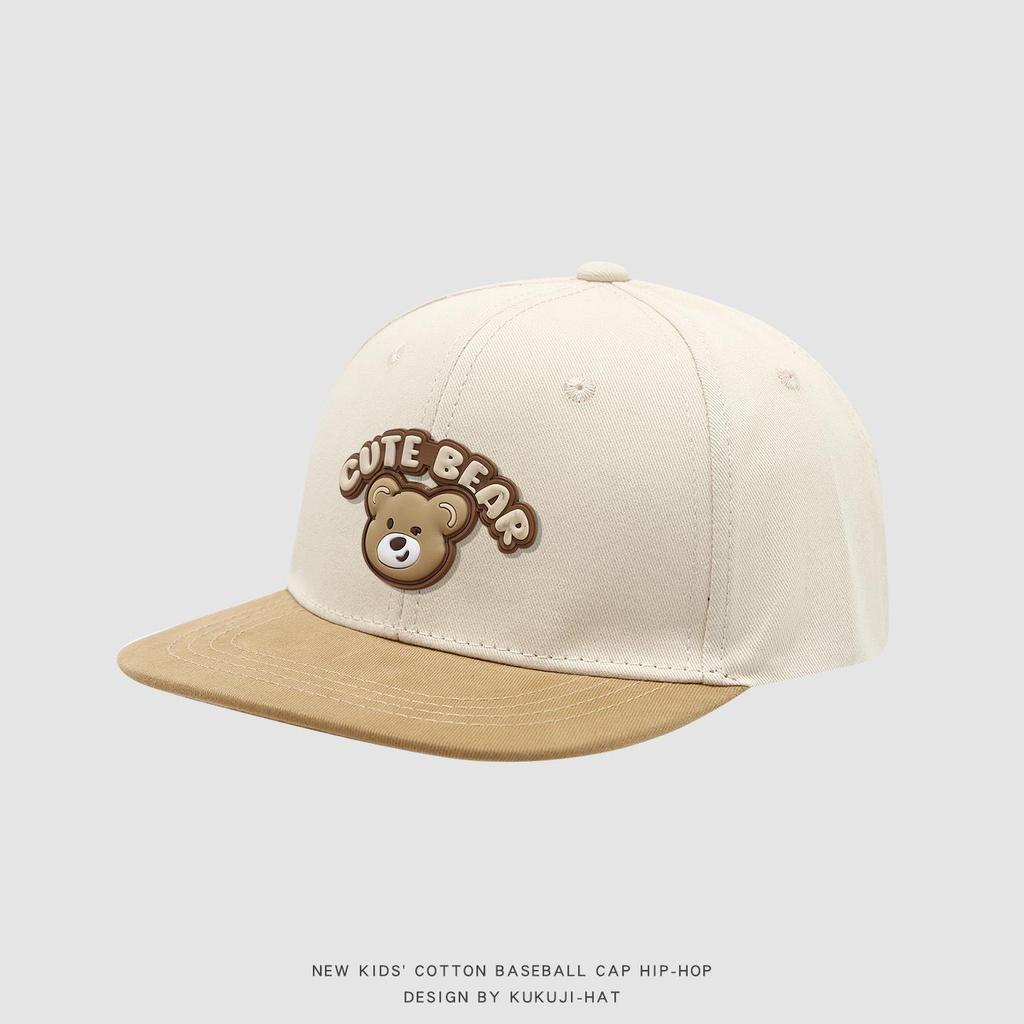Spring Cartoon Bear Kids' Flat Brim Hip Hop Hat – Cute, Versatile, and Sun-Protective