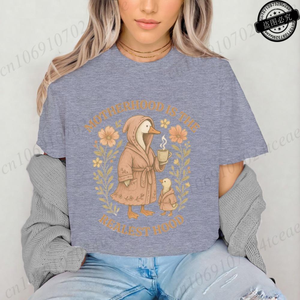 

Funny Mom Shirt,Mom Goose T-Shirts,Motherhood Is The Realest Hood Tee, Mom Gift,Boho Retro Mama Women s Shirt T-Shirts Tops XXS