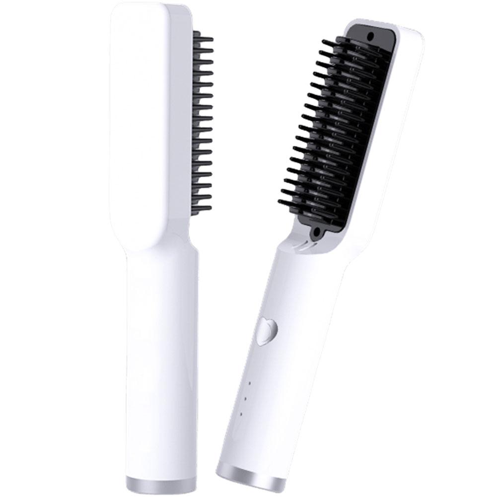 

2 в 1 аккумуляторная щипцы для завивки волос, портативная щетка для волос с функцией автоматического отключения, мини-выпрямитель для волос для всех типов волос белый