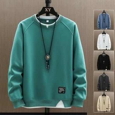 Men's Spring and Autumn Casual Sweatshirt Fashion Fake Two-piece O-neck Sweatshirt Hoodie