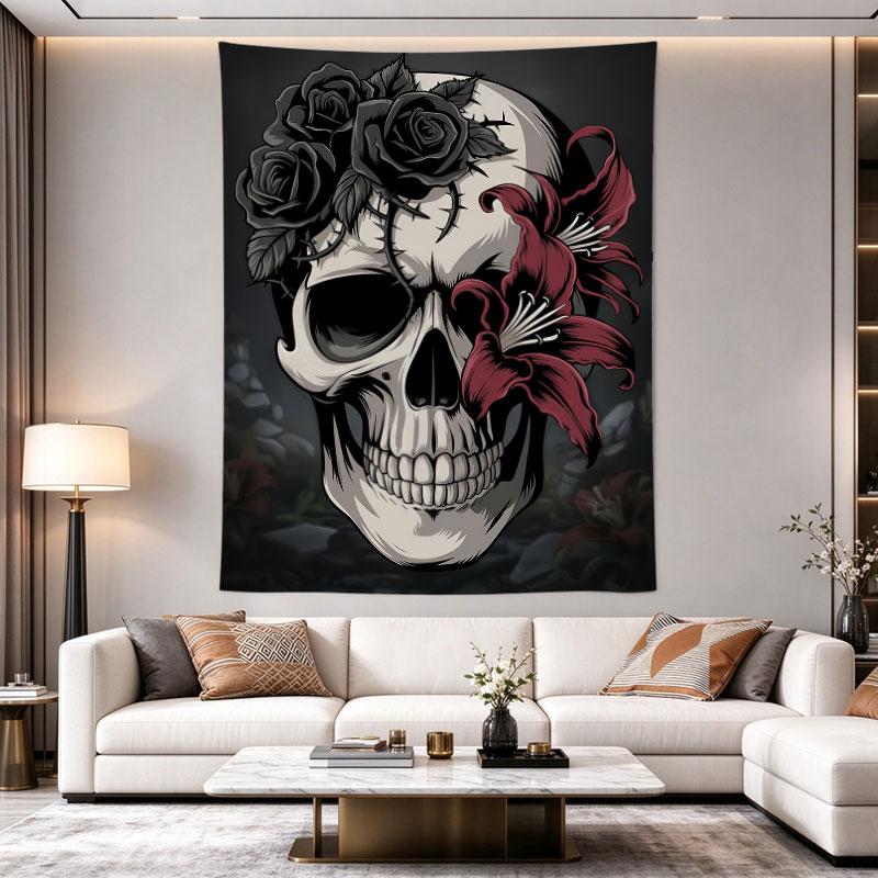 Skull Black Roses Red Lilies Tattoo Goth Illustration Art Print