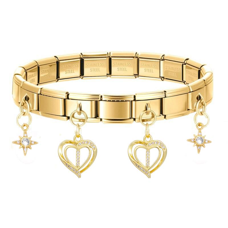 26 Initial Letters A-Z Zirconia Dangle Bracelet Stainless Steel Elastic Bangle for Men Women Birthday Party Name Jewelry