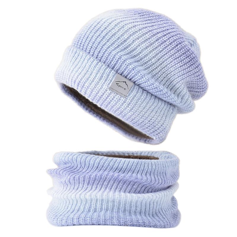 Hat autumn and winter Korean version gradual change color wool hat thickened warm ear protection cold knitted hat two-piece set