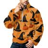 Men's Halloween Print Flannel Zip-Up Sweatshirt with Stand Collar, Plus Size Fall Winter Casual Top