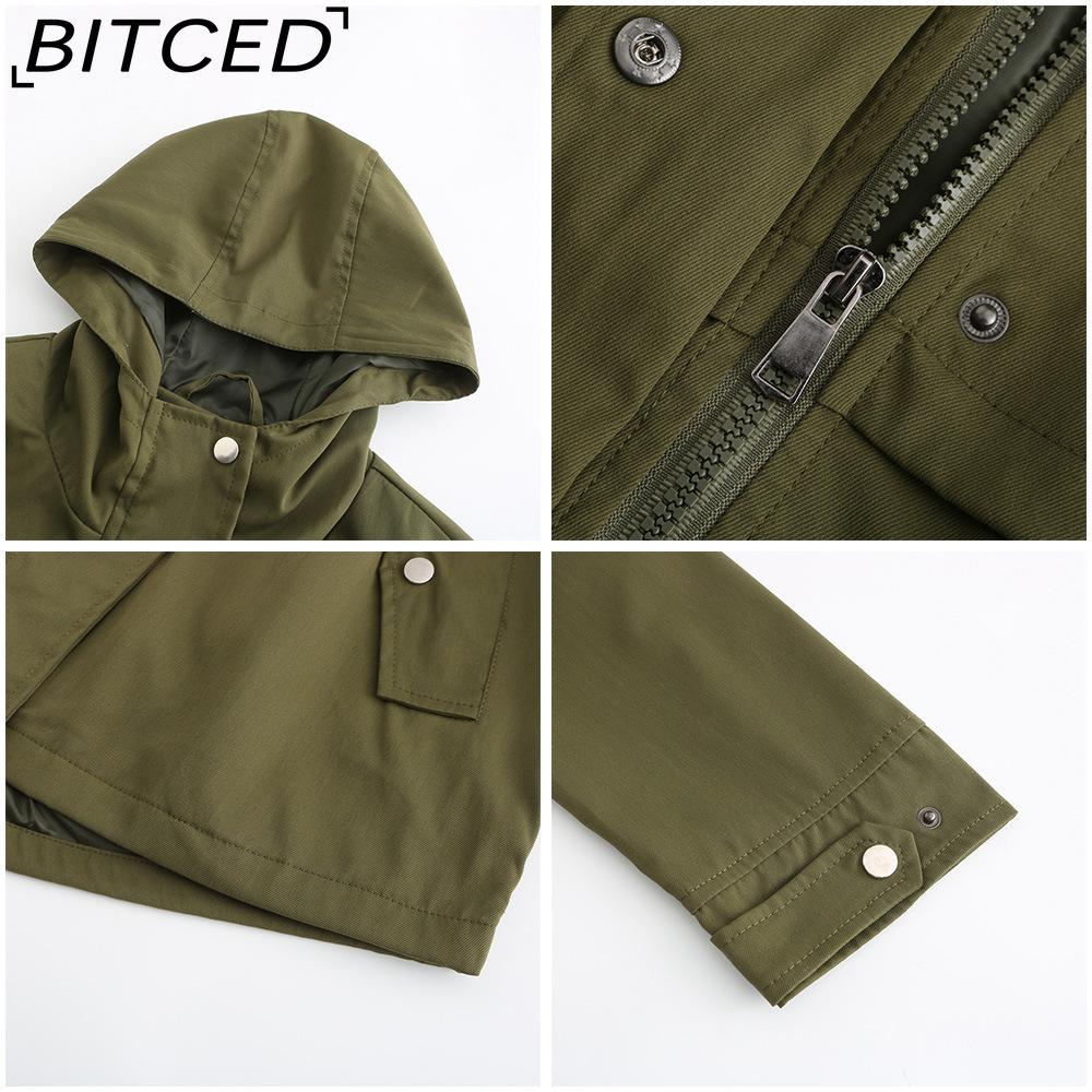 BITCED Lightweight Trench Coat Mid-Length Hooded Jacket Long Sleeves Fitted Waist Outdoor Rainproof Clothing