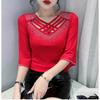 Summer New Women Mesh Tees Tops Fashion Sexy Cross Hollow Out Hot Diamond Half Sleeved Bottoming Shirt Elasticity T-Shirt