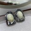Retro Light Luxury Metal Glossy Oval Resin Gemstone Earrings Poplar Forest Fashion Temperament High-End Earrings