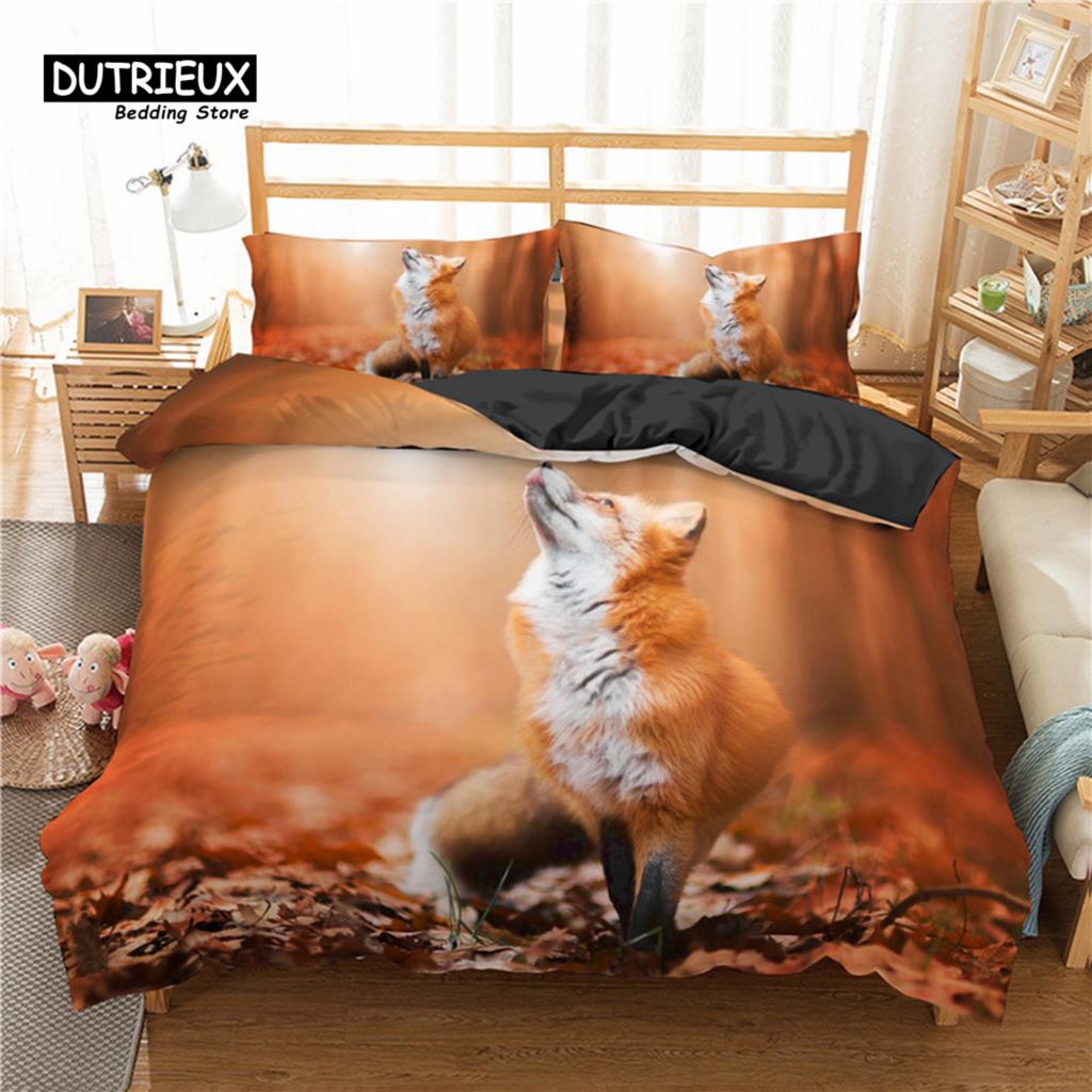 Cozy Elegant Twin Kids Fox Size Polyester Wild Animal Orange For Child Girls Teen Bedroom Decor Comforter