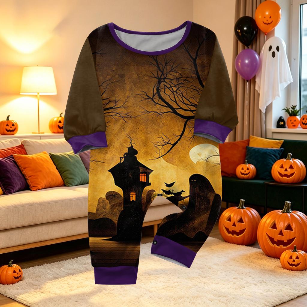 Family Matching Halloween Pajama Set Long Sleeve Top and Pants for Couples and Kids