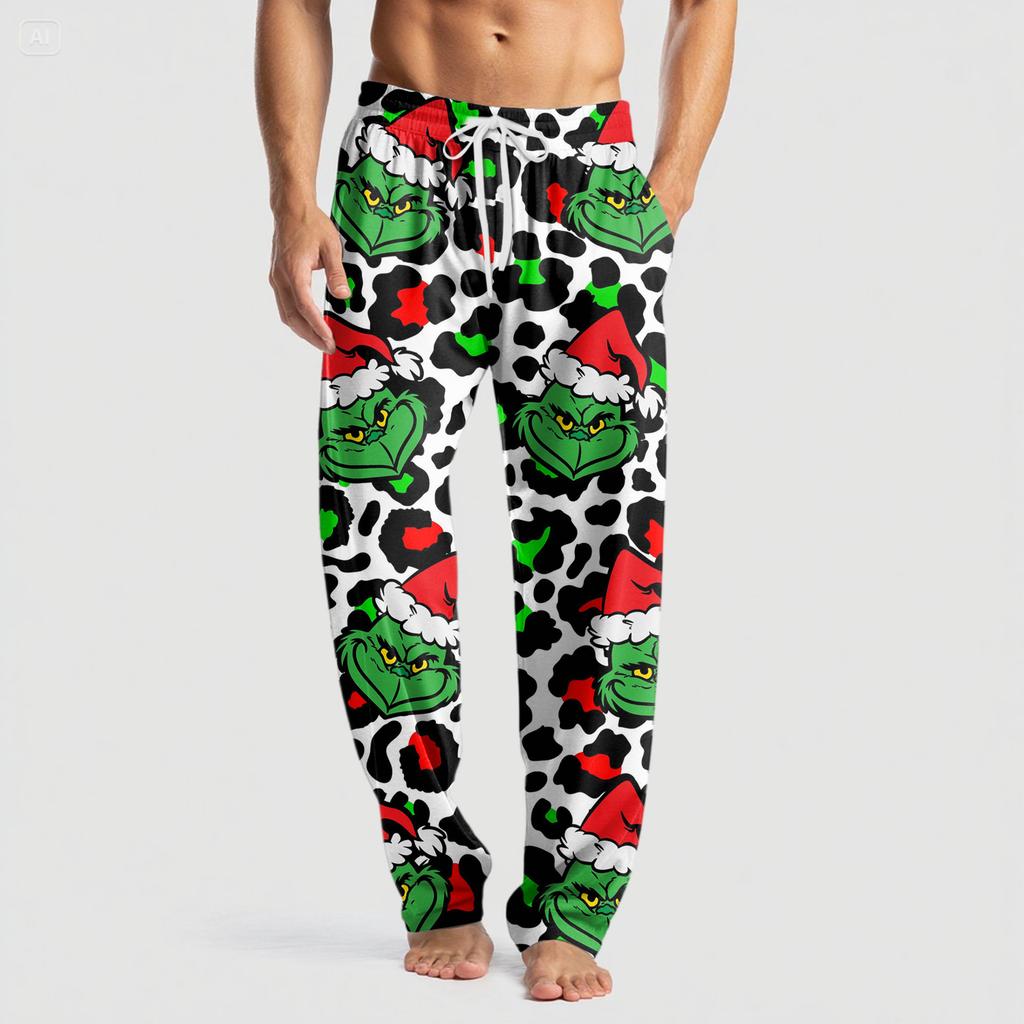 Men's Knitted Fashion Print Pocket Casual Pants Pajama Pants
