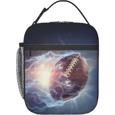 Fußball in Flammen Brotdose Isoliert Thermisch Wiederverwendbare Lunchtasche Kühltragetaschen für Männer Arbeit Büro Picknick Wandern