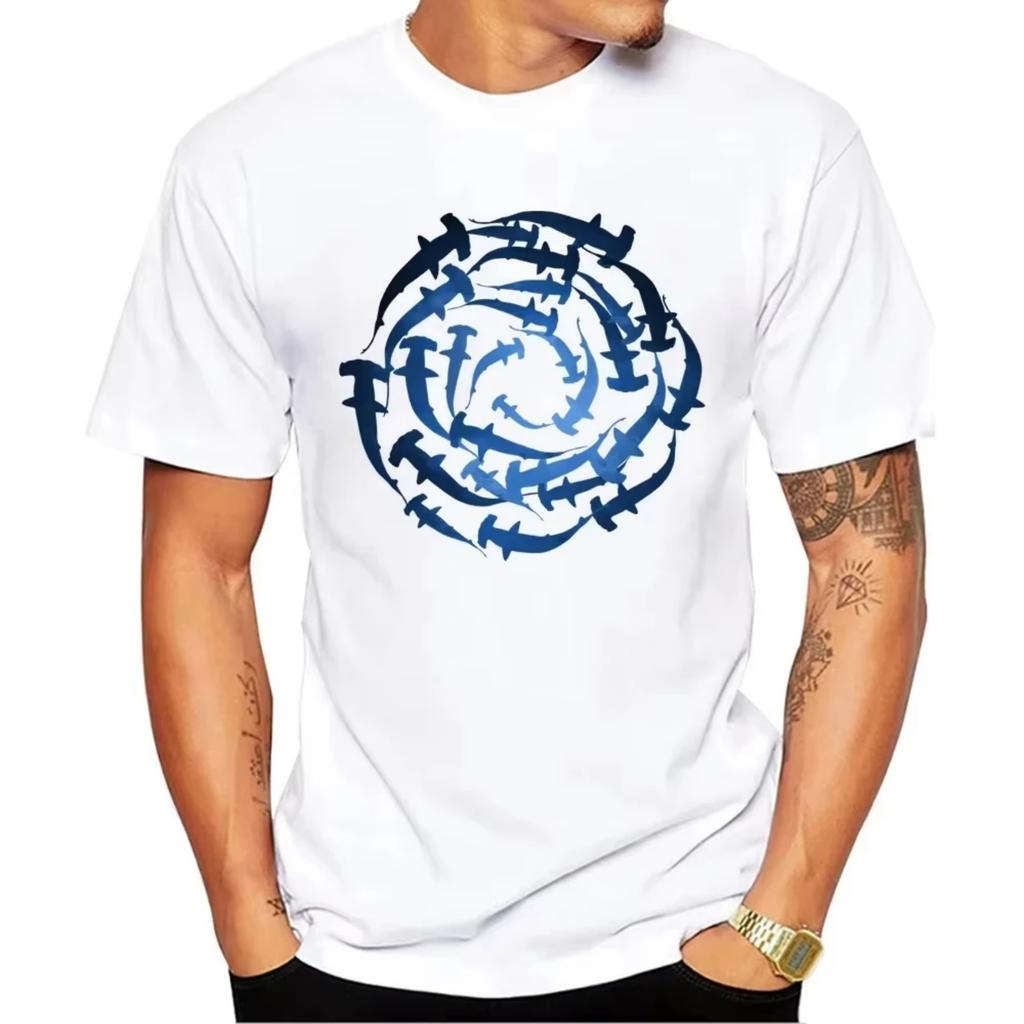 2026 TEEHUB Vintage Whale Shark Tops Hammerhead Circle Swarm Print Men's 2D T-Shirt O-Neck Men Clothing Short Sleeve