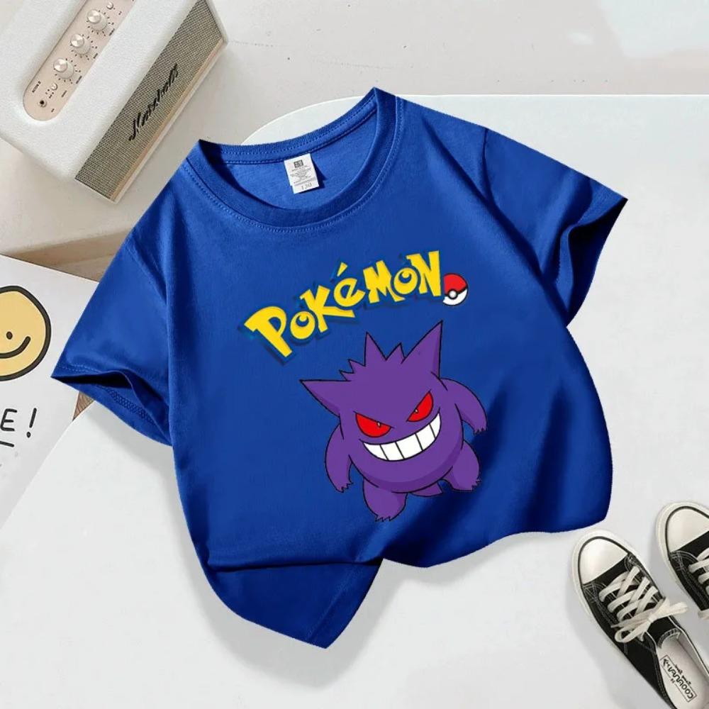 Summer children's playful Pikachu print  short-sleeved casual T-shirt for boys and girls, comfortable and soft.