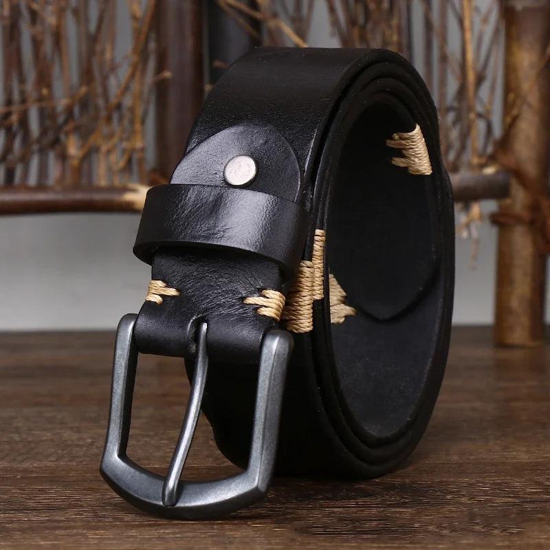 

3,8 см ремень из натуральной кожи для мужчин, высококачественные джинсы с пряжкой из коровьей кожи, повседневные ремни, ковбойский пояс, мужской дизайнер моды 125cm чёрный