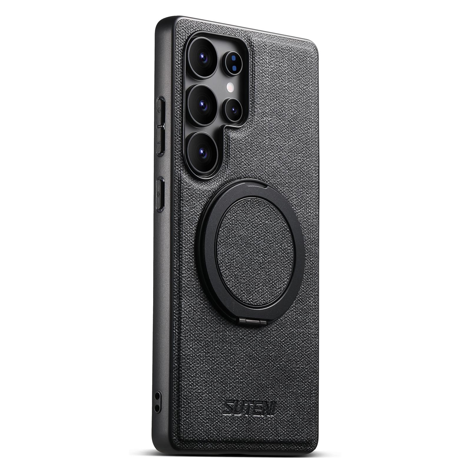 

SUTENI G3 For Samsung Galaxy S25 Ultra Magnetic Case Rotating Ring Kickstand Jeans Texture PU TPU Phone Back Cover Brown