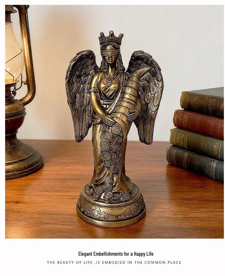 Exquisite European American Resin Ornament: Greek Angel Goddess of Wealth for Bookshelf or Entrance Cabinet