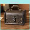 Vintage Wooden Desktop Storage Box With Lock For Home Office Organization