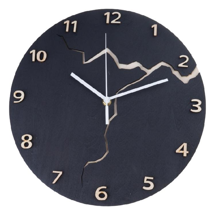Moderne Wanduhr mit Rissmuster ohne Ticken Holz 30cm Hängeuhren für Büro Wohnzimmer Küche Schule