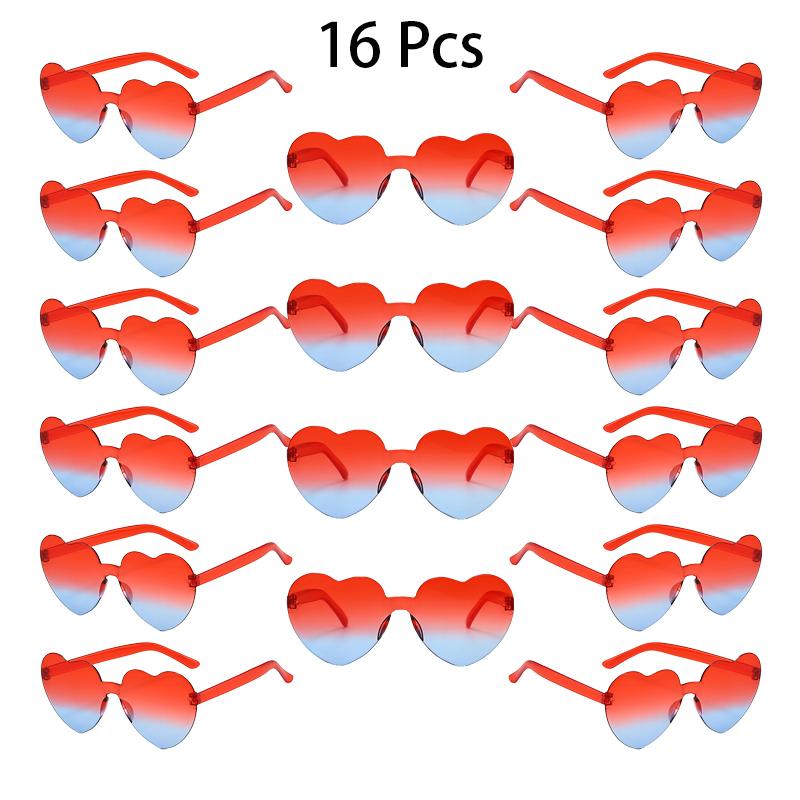 16 Pcs Per Set Rimless Heart Shaped Sunglasses Women New Cute Fashion Beach Holiday Shades Trendy Multi-color Rave Sun Glasses