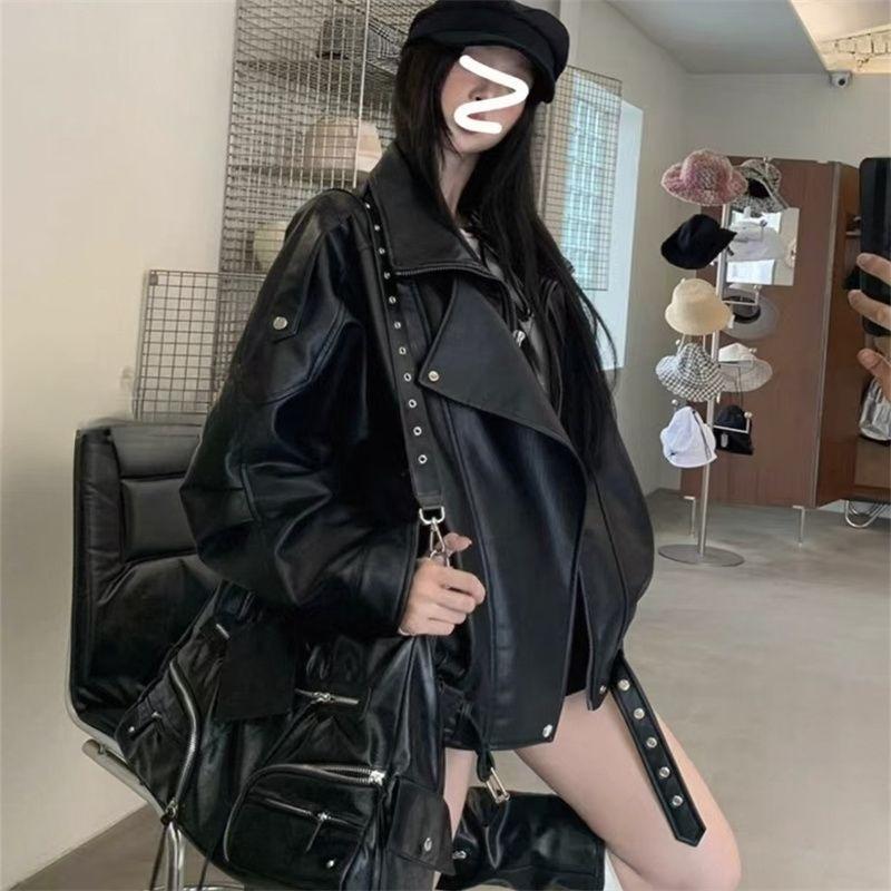 Amerikanischer Stil Mode Vintage Biker Lederjacke für Damen Herbst Lockerer Schnitt Vielseitig Trendig Lässige Oberbekleidung
